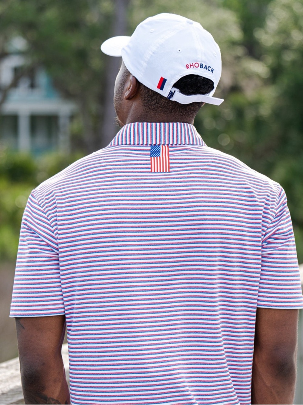 Rhoback Men’s Polo in Red, Blue & White Stripes - Picture 5 of 6